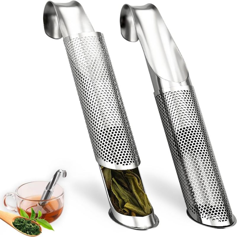 Tea Infuser: 2-Pack Silver Stainless Steel Ultra-Fine Mesh - Long Handle Grit-Free Brewing, Spice & Coffee Strainer for Home Brewing, Tea Enthusiasts - Image 1