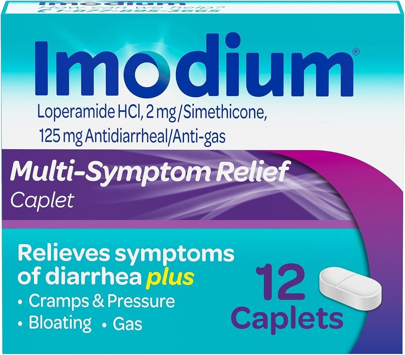 IMODIUM أقراص تخفيف الأعراض المتعددة، لوبيراميد هيدروكلوريد وسيميثيكون دواء مضاد للإسهال لتخفيف الإسهال والغازات والانتفاخ والتقلصات والضغط، مؤهل لـ HSA/FSA، 12 حبة - Image 1