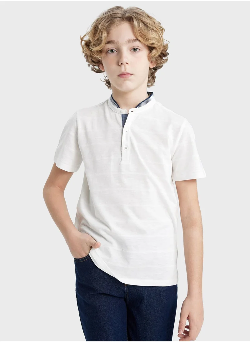 ديفاكتو Boy High Collar Pique Short Sleeve Polo T-Shirt