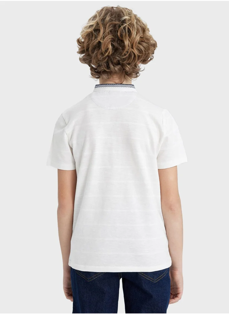 ديفاكتو Boy High Collar Pique Short Sleeve Polo T-Shirt