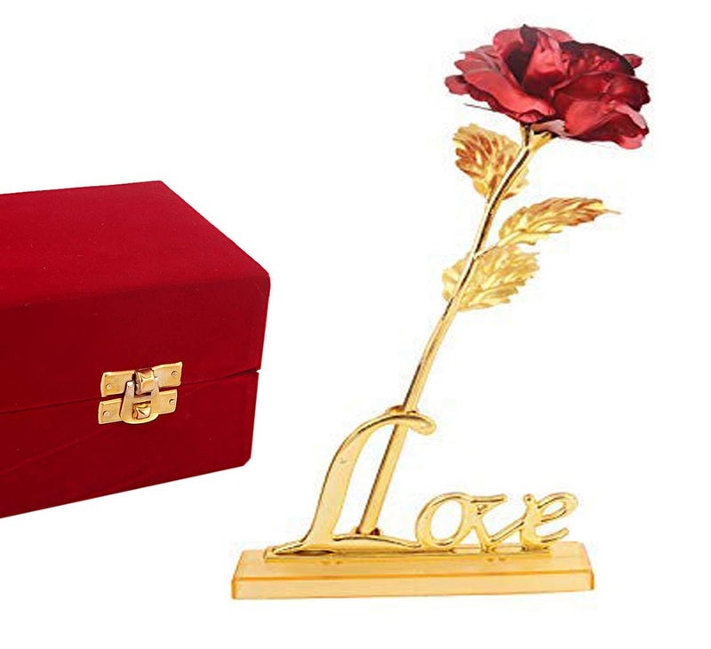 Lavanaya Silver Lavanaya - Artificial Red Rose with Love Stand (Red Gold, 1 Rose and 1 Box). - Image 1