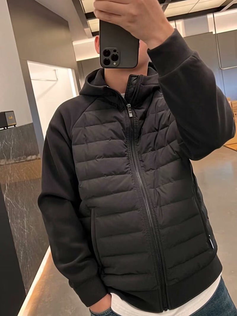 Winter New Fashionable Lightweight Cotton-padded Clothes Mens Loose All-match Casual Hooded Solid Color Stitching Couples Jacket for Men Black  - Image 1