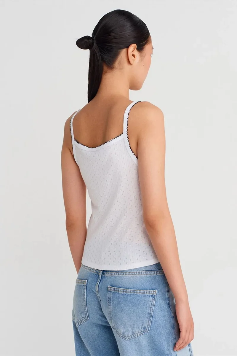 Dilvin White DILVIN Textured Cotton Modal Cami Blouse for Women | Best Price UAE