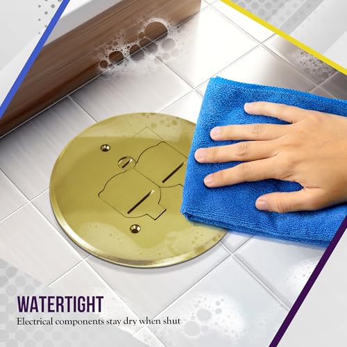 ENERLITES Dual Flip Lid Floor Box Cover, 5.625" Diameter, 20A Tamper-Weather Resistant Receptacle Outlet, Watertight Gaskets, 975517-C, UL Listed, Brass, 1 Gang - Image 2