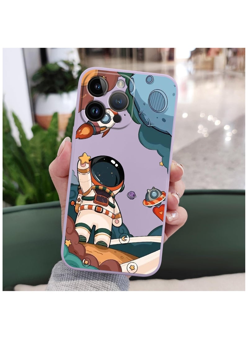 for iPhone 15 Pro Max Cases, for iPhone 15 Pro Max Astronaut Case Side Creative Pattern Designs Liquid Silicone Shockproof Soft for Girls Boys 15 Pro Max Case-Astronaut Purple - Image 2