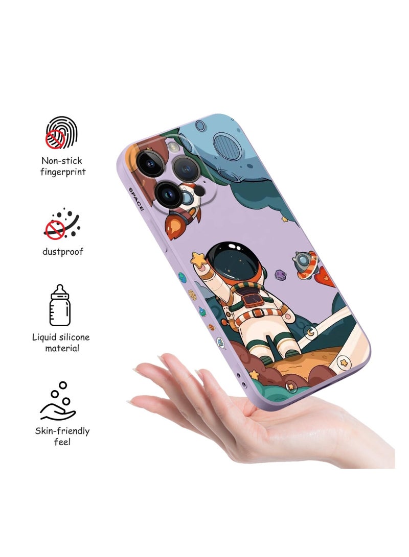 for iPhone 15 Pro Max Cases, for iPhone 15 Pro Max Astronaut Case Side Creative Pattern Designs Liquid Silicone Shockproof Soft for Girls Boys 15 Pro Max Case-Astronaut Purple - Image 5