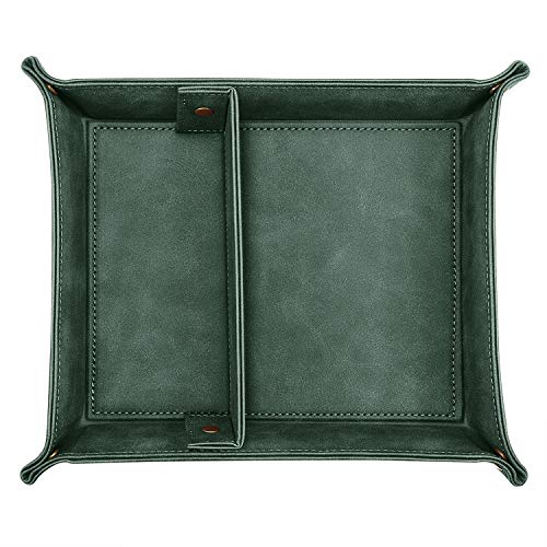 SITHON Valet Tray Desktop Storage Organizer, Removable 2 Compartments Catchall Tray Bedside Vanity Nightstand Caddy Holder Desk Storage Plate, Dark Green - Image 2
