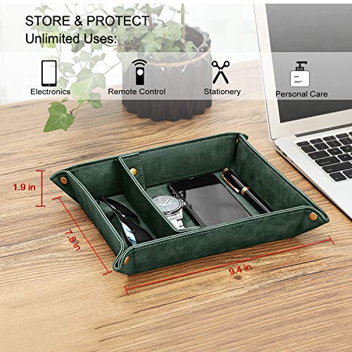 SITHON Valet Tray Desktop Storage Organizer, Removable 2 Compartments Catchall Tray Bedside Vanity Nightstand Caddy Holder Desk Storage Plate, Dark Green - Image 3