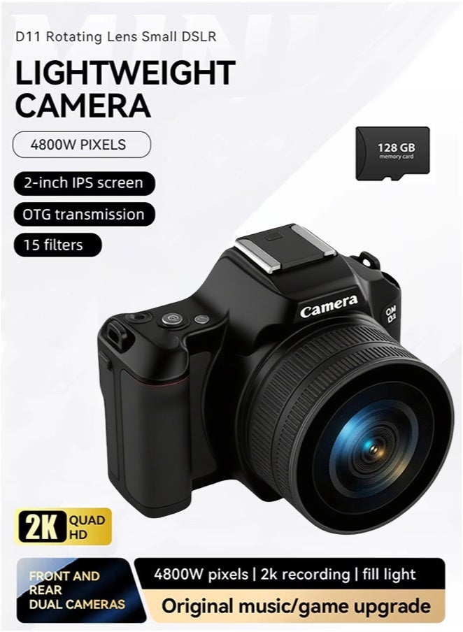 Generic 48MP Dual-Lens Rotating Camera with 2" IPS Screen - YouTube Vlog & Selfie DSLR, 16X Zoom Auto Focus, 128GB Memory Card, Portable Travel Photography - Image 1
