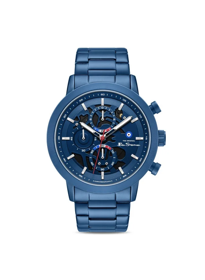 بين شيرمان Nottingham Blue Dial Blue Stainless Steel Bracelet Chronograph Watch for Men, 44mm