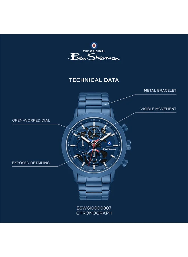 Ben Sherman blue Nottingham Blue Dial Blue Stainless Steel Bracelet Chronograph Watch for Men, 44mm for Men | Best Price UAE