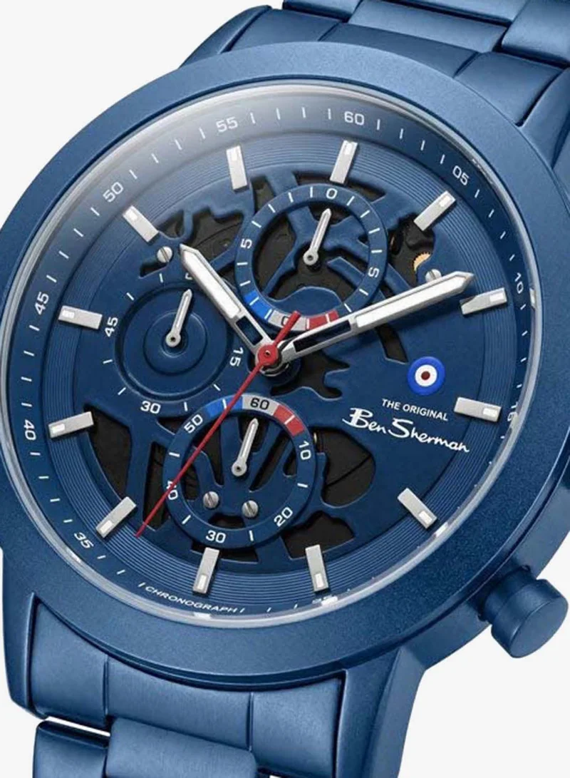 Ben Sherman Nottingham Blue Dial Blue Stainless Steel Bracelet Chronograph Watch for Men, 44mm