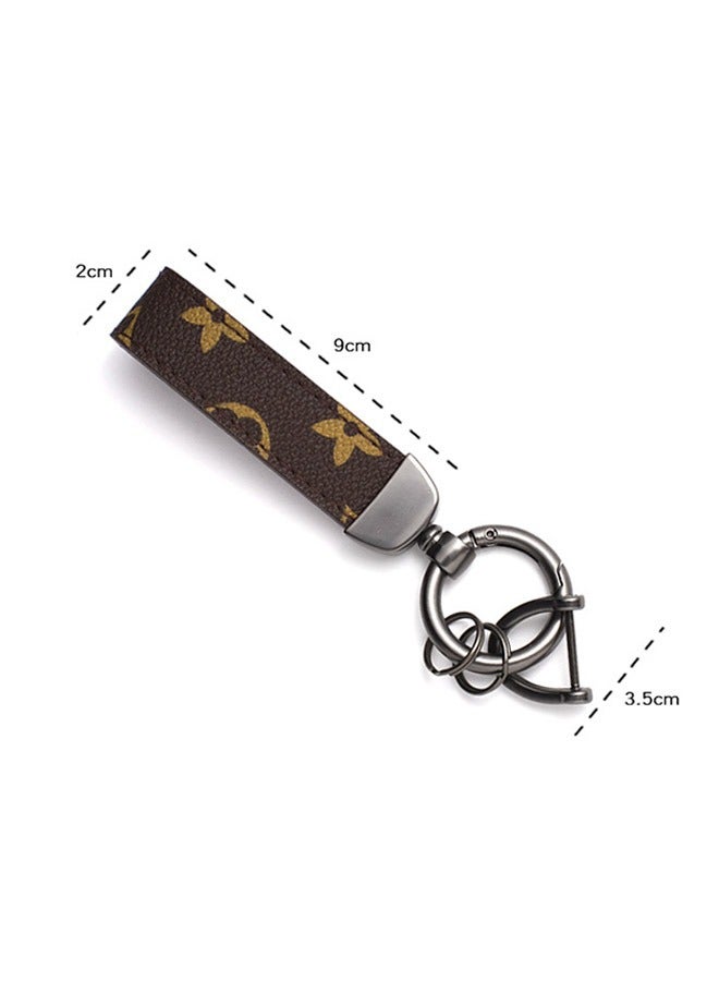 Car PU Leather Metal Keychains, Exquisite Printing Leather Zinc Alloy Ring 360° Rotation Car General Purpose Wrist Rope, Key School Bag Car Decoration Pendant (Brown) - Image 2