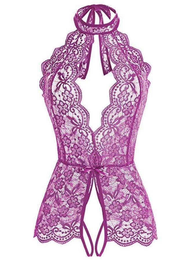 Take Two Purple Floral Lace Halter Neck Bodysuit - Image 4