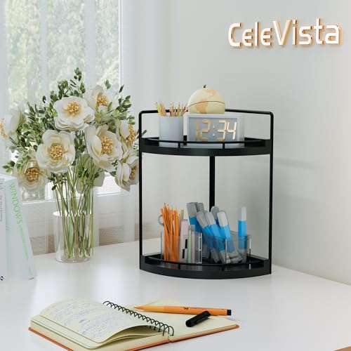 CeleVista Corner Bathroom Counter Organizer, 2 Tier Wood Vanity Storage, Waterproof Skincare Shelf for Kitchen & Toiletries Decor, Dresser (Black-2 Tier) - Image 5