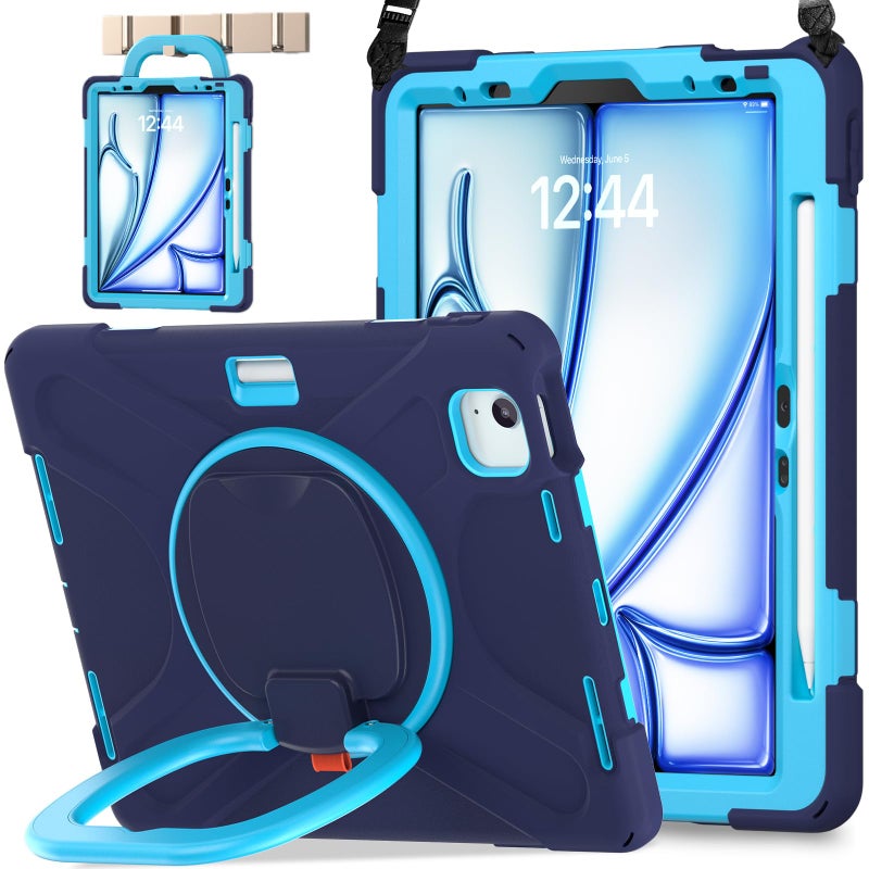 BATYUE Case for iPad Air 11-inch M4 (2026)/ M3 (2025)/ M2 (2024), iPad Air 5th/4th 10.9 inch(2022/2020), iPad Pro 11" 4th/3rd/2nd/1st Kids Cover with Rotating Stand, Pencil Holder, Strap, NavyBlue - Image 1