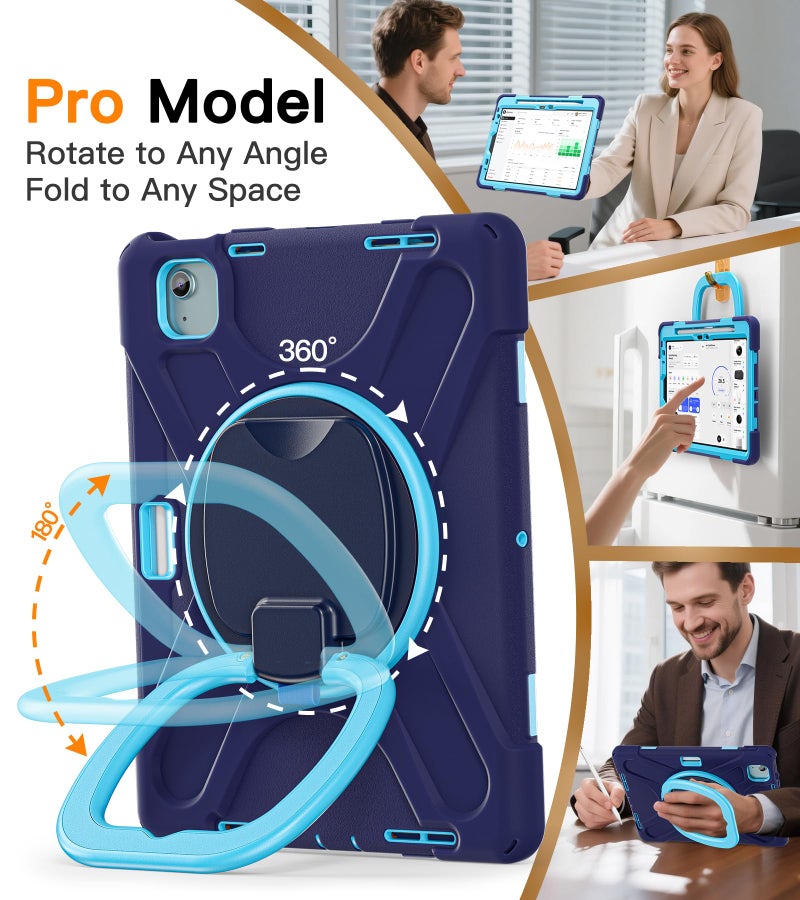 BATYUE Case for iPad Air 11-inch M4 (2026)/ M3 (2025)/ M2 (2024), iPad Air 5th/4th 10.9 inch(2022/2020), iPad Pro 11" 4th/3rd/2nd/1st Kids Cover with Rotating Stand, Pencil Holder, Strap, NavyBlue - Image 3