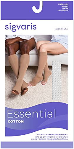 SIGVARIS Men’s & Women’s Essential Cotton 230 Open Toe Calf-High Socks 20-30mmHg - Light Beige - Extra Large Long - Image 3