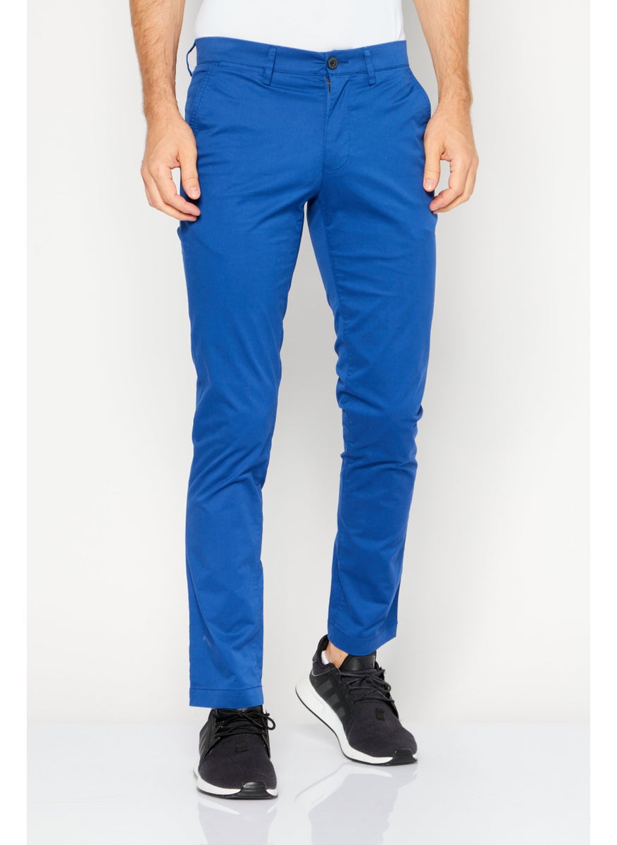 LACOSTE - Men Slim Fit Solid Stretchable Chino 32 Length, Blue - Image 1