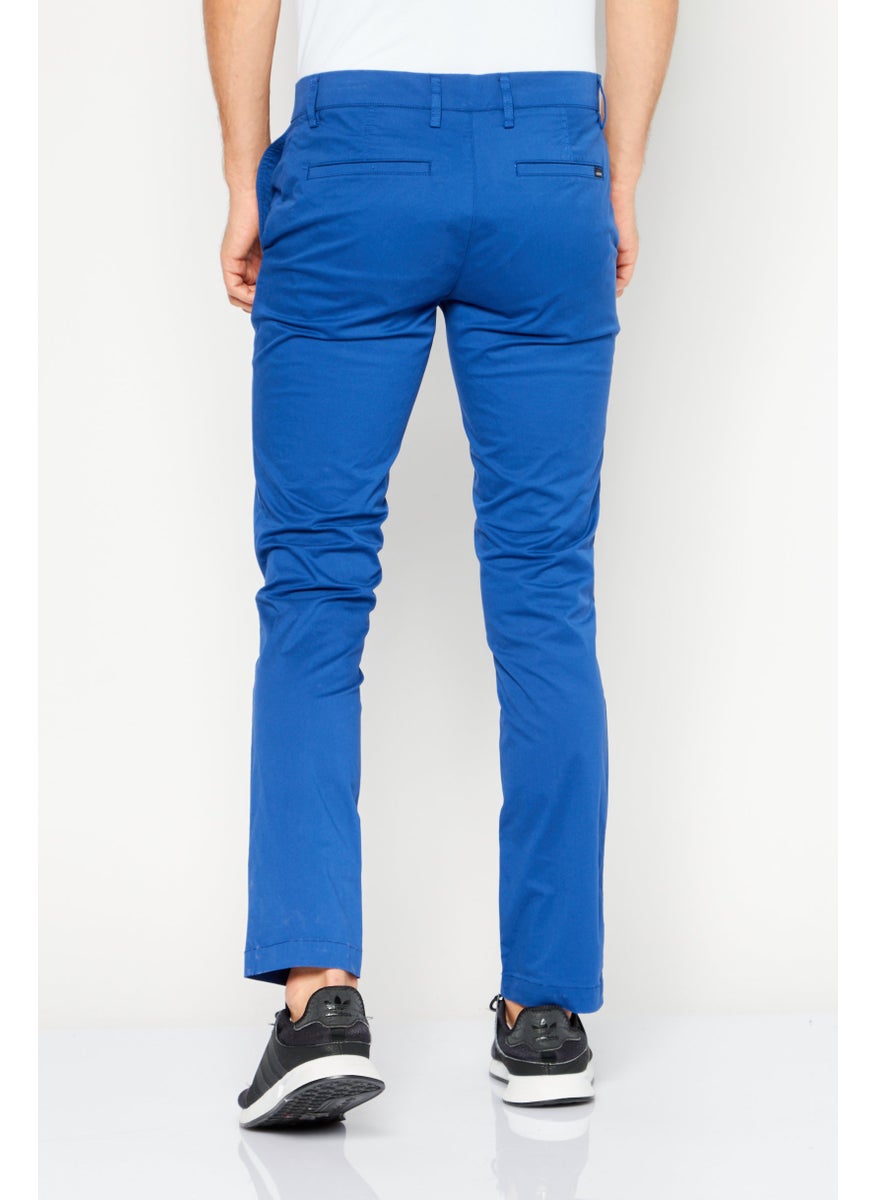 LACOSTE - Men Slim Fit Solid Stretchable Chino 32 Length, Blue - Image 1