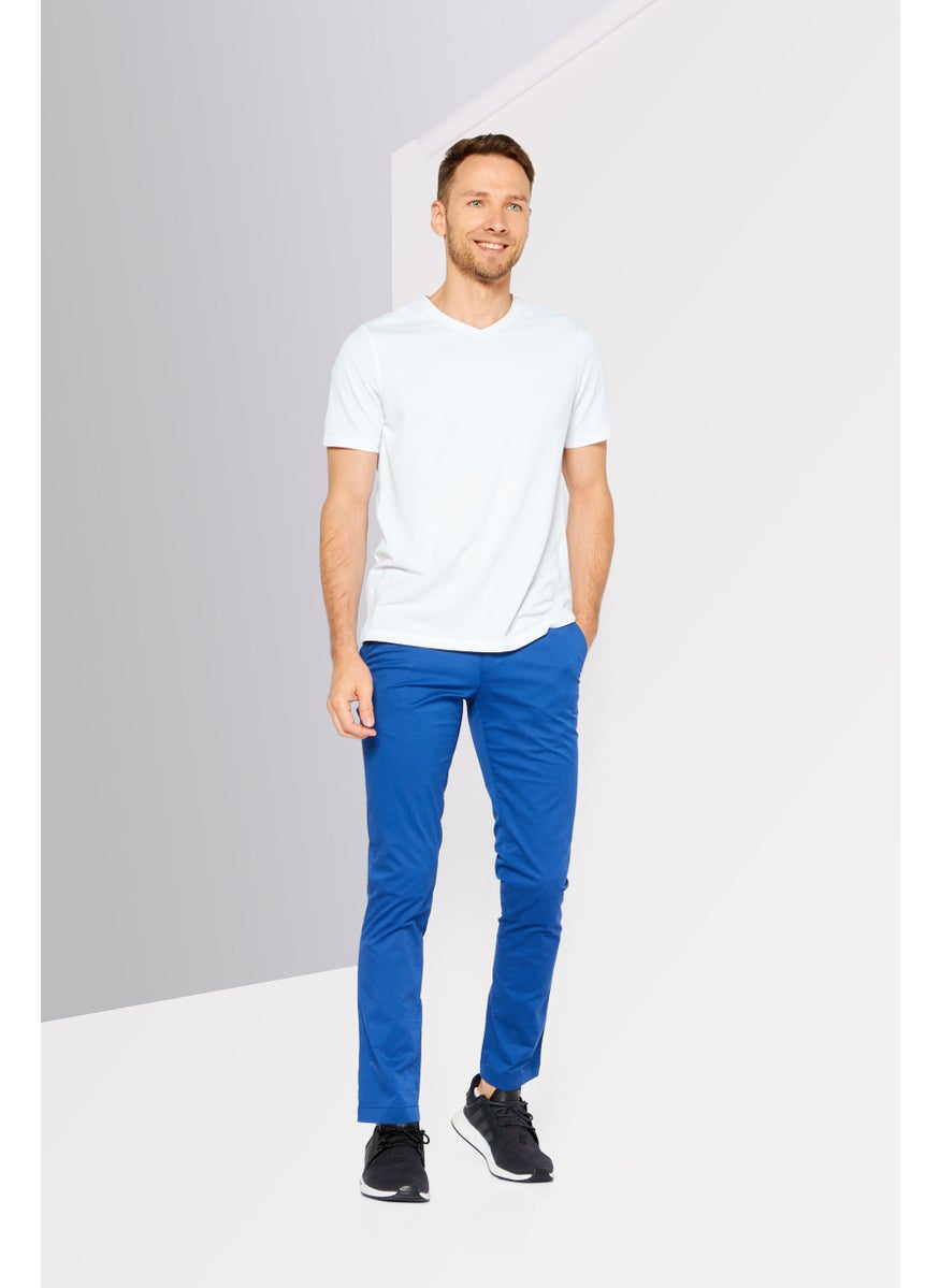 LACOSTE - Men Slim Fit Solid Stretchable Chino 32 Length, Blue - Image 1