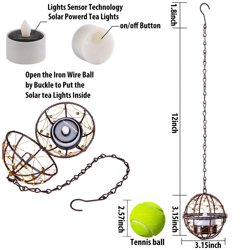 TWINKVILLA Outdoor Solar Hanging Lanterns Waterproof, Globe Hanging Candle Holder with Flickering Solar Powered Tea Lights, Chargeable Chandelier Light for Backyard Patio Garden Fence Tree Decoration-4Pack - Image 4