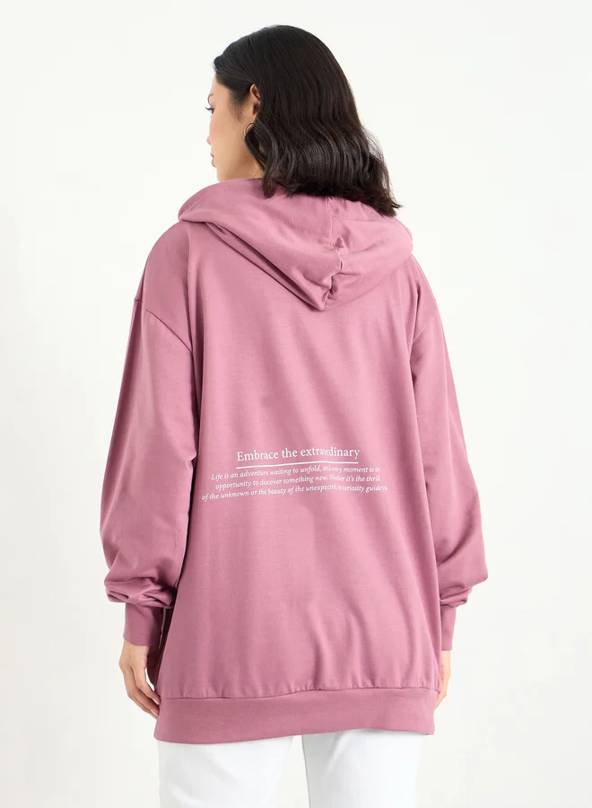 ستايلي Styli Women Pink Embroidered Longline Hoodie