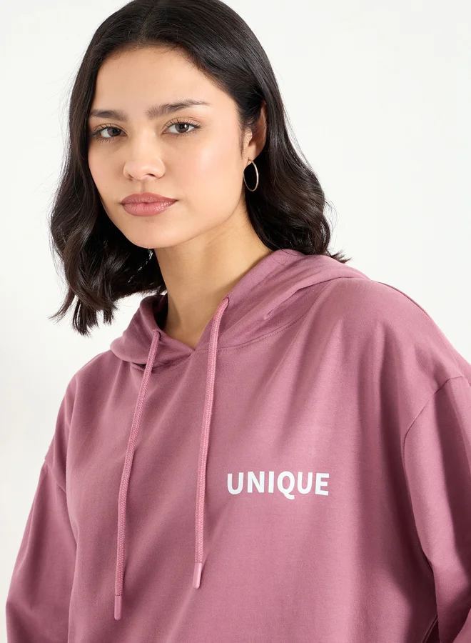 ستايلي Styli Women Pink Embroidered Longline Hoodie