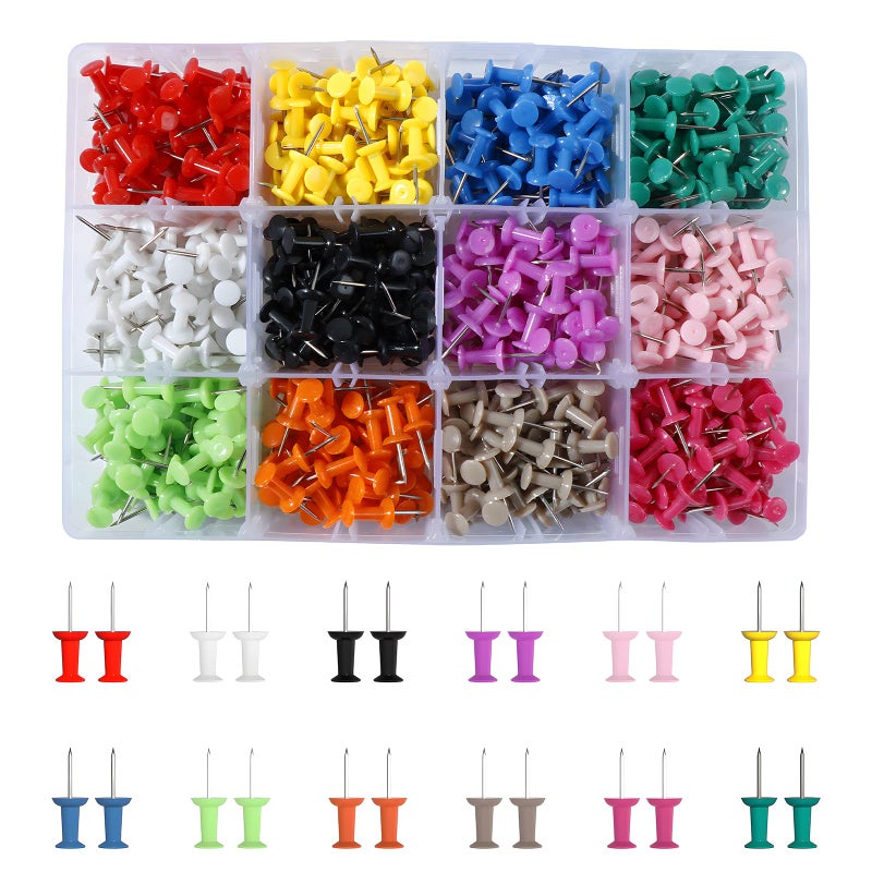 VAPKER Push Pins 720Pcs Solid Color Thumb Tacks Map Pins Tacks Plastic Head with Steel Point for Bulletin Board 12 Assorted Colors Office Supplies
