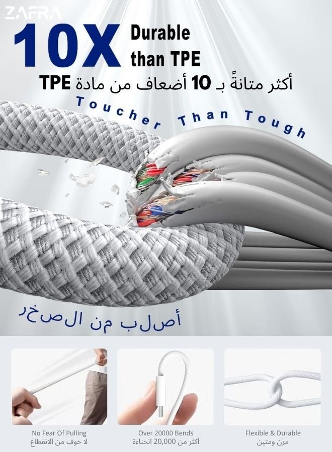 زَافِرَة كابل شحن سريع من النوع C إلى النوع C بقدرة 60 واط، سلك شاحن USB-C مضفر من النايلون بطول 1 متر، متوافق مع أجهزة iPhone 17/16/15، Samsung Galaxy S26/25/24 Ultra، Huawei، Xiaomi، iPad Pro، MacBook Air/Pro - Image 3