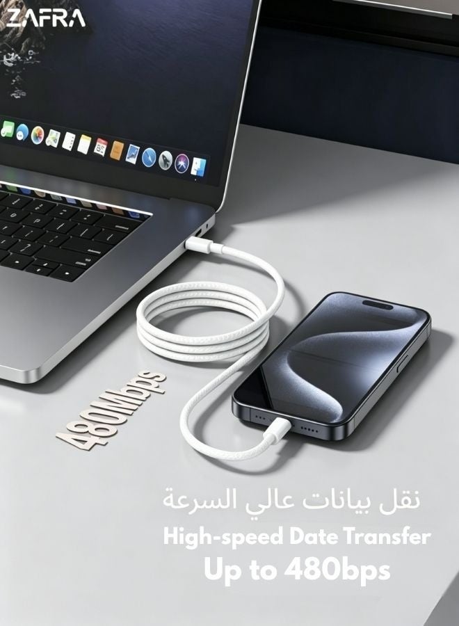 زَافِرَة كابل شحن سريع من النوع C إلى النوع C بقدرة 60 واط، سلك شاحن USB-C مضفر من النايلون بطول 1 متر، متوافق مع أجهزة iPhone 17/16/15، Samsung Galaxy S26/25/24 Ultra، Huawei، Xiaomi، iPad Pro، MacBook Air/Pro - Image 5