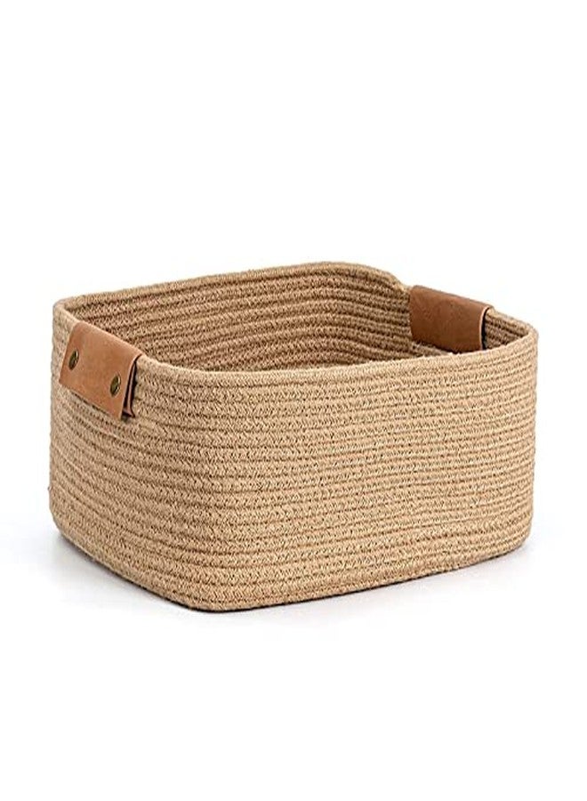 Gleckn Rectangular Storage Organizer Foldable Jute Rope Utility Laundry Basket Baby Bucket Hamper For Gifts,Kitchen,Living Room,Bathroom,Office Set, Planter,Dirty Cloth (Pack Of 1) (Brown) - Image 1