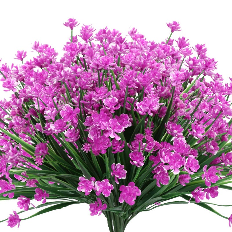 URSTOUD 6PCS Artificial FlowersFake Greenery Faux Plastic Bushes Fake Shrubs UV Resistant No Fade Faux Plastic Plants for Wedding Hanging Bouquet Indoor Outdoor Home Garden Office Table VaseFuchsia