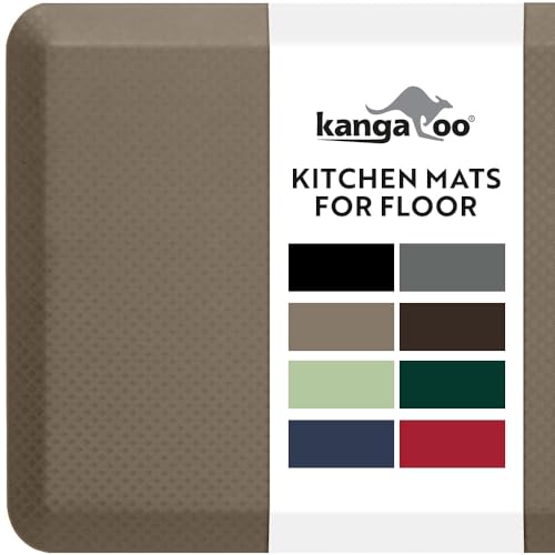 KANGAROO Anti Fatigue Mats for Kitchen Floor, Reduce Foot, Knee, Back Pressure, 3/4 Inch Thick Cushioned Ergonomic Mat, Waterproof Comfort Rug for Under Sink, Standing Desk, Store Floors, 17x24, Beige - Image 1