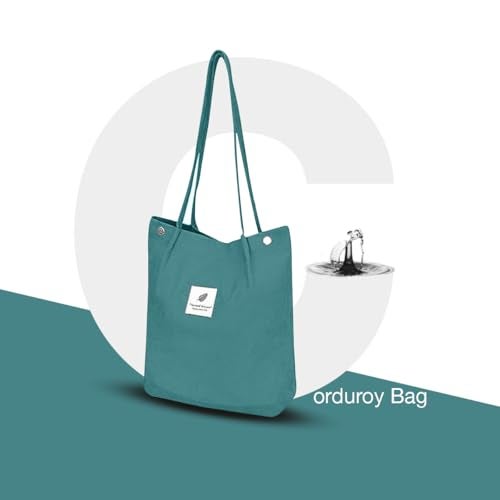 Lyrovo Women Corduroy Shoulder Tote Bag for Work Beach Travel and Shopping Grocery (Green) - Image 4