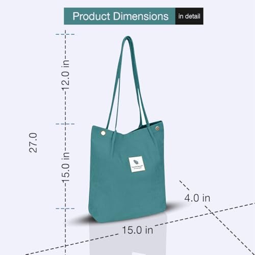 Lyrovo Women Corduroy Shoulder Tote Bag for Work Beach Travel and Shopping Grocery (Green) - Image 2