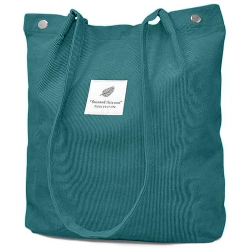 Lyrovo Women Corduroy Shoulder Tote Bag for Work Beach Travel and Shopping Grocery (Green) - Image 1