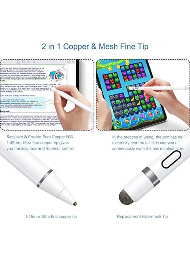 BLACK ONE - Active rechargeable Drawing Stylus Pen 1.5 mm Fine precision point for all Touch Screens mobiles tablets (White) - Image 1