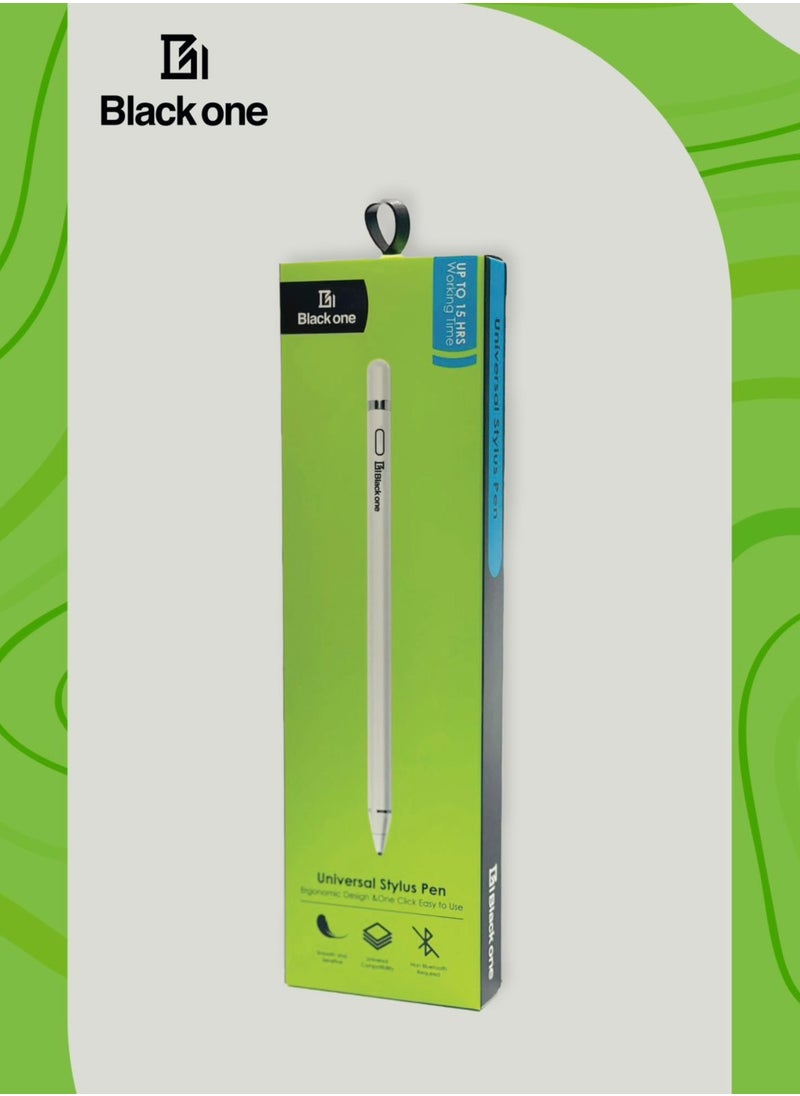 BLACK ONE - Active rechargeable Drawing Stylus Pen 1.5 mm Fine precision point for all Touch Screens mobiles tablets (White) - Image 1