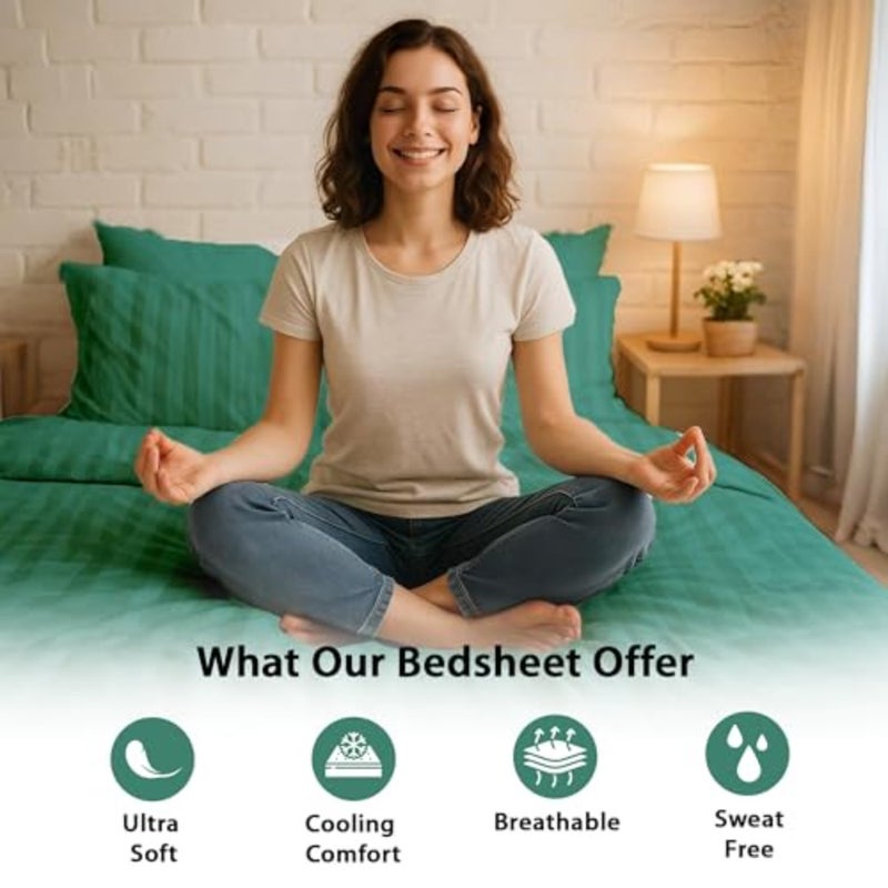6Pcs Bed Sheet King Size Set With Duvet Cover 220x240 Microfiber Bed Sheets Bedding Set Includes 1 Fitted Sheet, 1 Quilt Cover and 4 Pillows Cases Chilli Green, 6Pcs Duvet Cover Set- King - Image 2