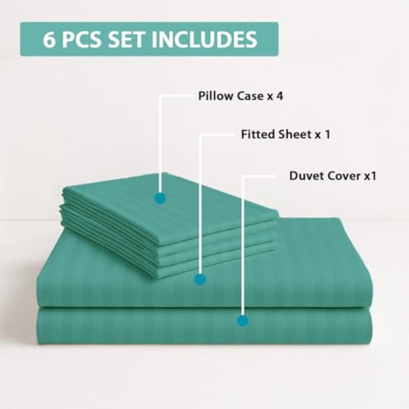 6Pcs Bed Sheet King Size Set With Duvet Cover 220x240 Microfiber Bed Sheets Bedding Set Includes 1 Fitted Sheet, 1 Quilt Cover and 4 Pillows Cases Chilli Green, 6Pcs Duvet Cover Set- King - Image 3
