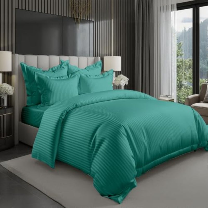 6Pcs Bed Sheet King Size Set With Duvet Cover 220x240 Microfiber Bed Sheets Bedding Set Includes 1 Fitted Sheet, 1 Quilt Cover and 4 Pillows Cases Chilli Green, 6Pcs Duvet Cover Set- King - Image 1