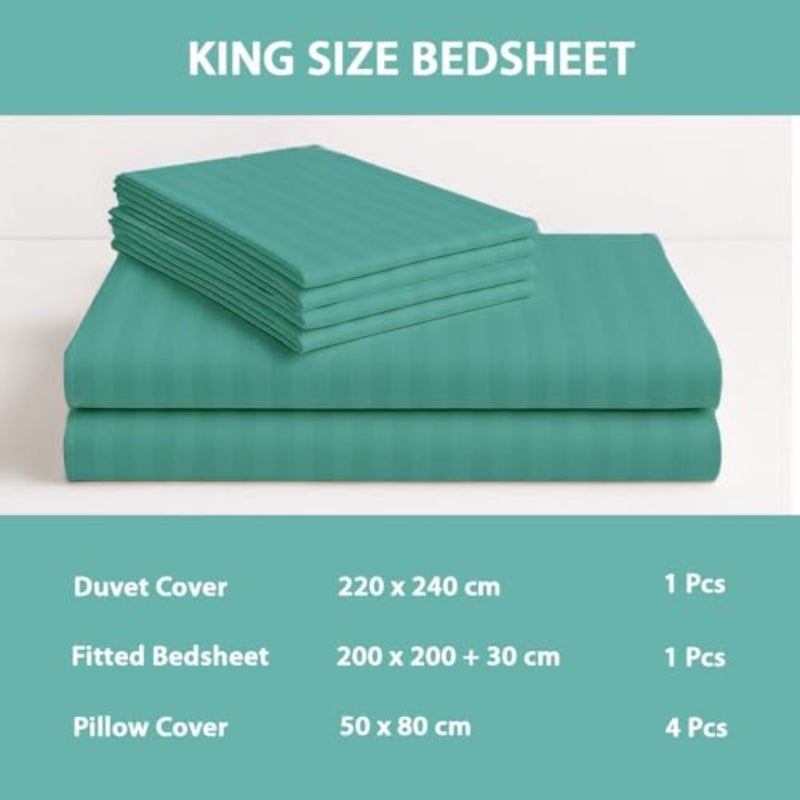 6Pcs Bed Sheet King Size Set With Duvet Cover 220x240 Microfiber Bed Sheets Bedding Set Includes 1 Fitted Sheet, 1 Quilt Cover and 4 Pillows Cases Chilli Green, 6Pcs Duvet Cover Set- King - Image 5