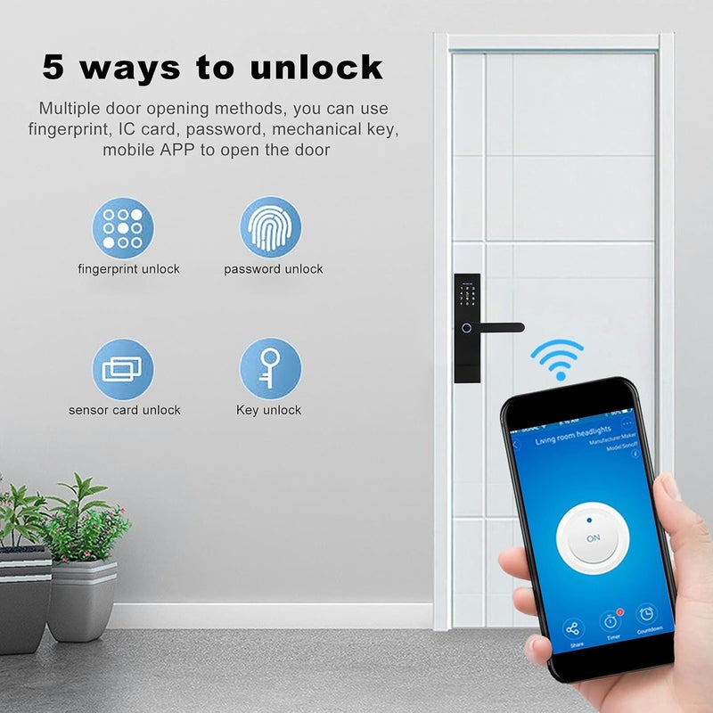 woobles Smart Door Lock, Fingerprint Password Ic Card Keys APP Unlocking, Antitheft Security Equipment, Support Intelligent Voice Instructions, Power-on Self-Check, Combination Unlocking, for Home- - Image 2