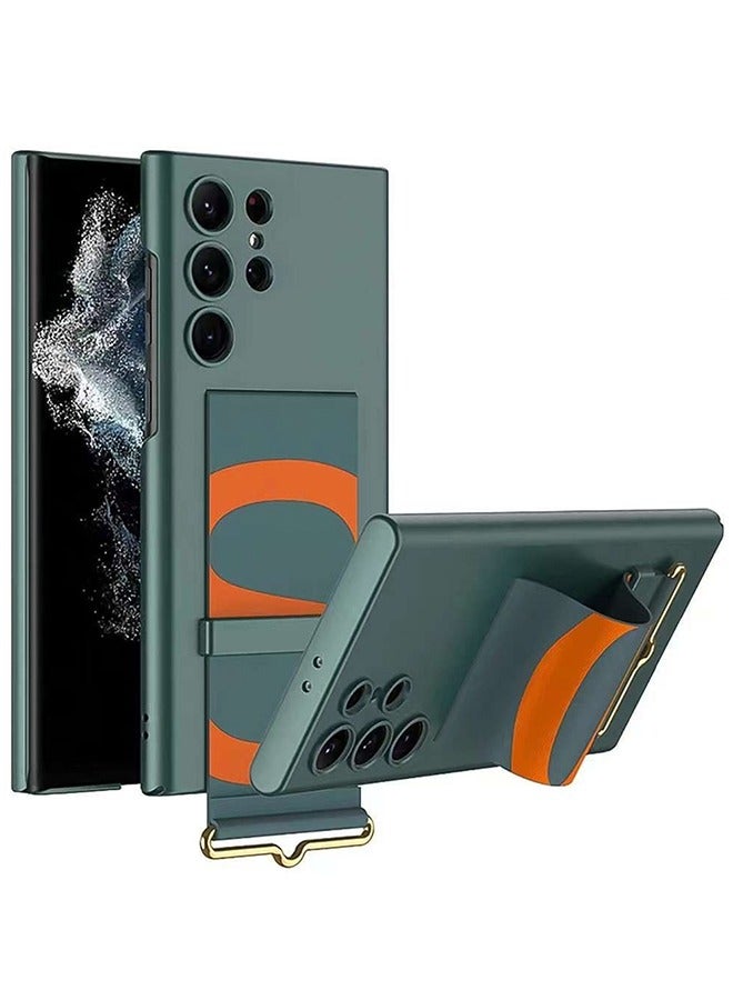 CATANES Samsung Galaxy S24 Ultra Case Ultra-Thin Hard Shockproof PC and PU Leather Wristband Cover Phone Case Luxury Slim Wrist Strap Kickstand Full Protective Anti-Scratch Case Green - Image 1