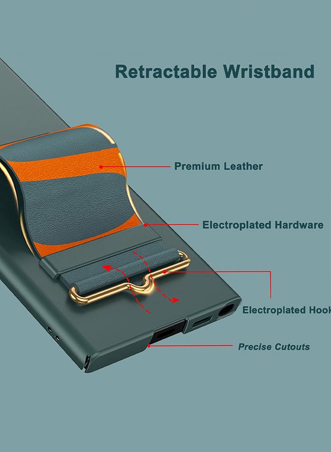 CATANES Samsung Galaxy S24 Ultra Case Ultra-Thin Hard Shockproof PC and PU Leather Wristband Cover Phone Case Luxury Slim Wrist Strap Kickstand Full Protective Anti-Scratch Case Green - Image 4