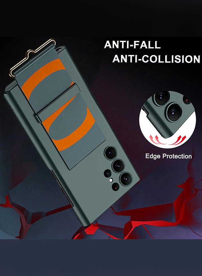 CATANES Samsung Galaxy S24 Ultra Case Ultra-Thin Hard Shockproof PC and PU Leather Wristband Cover Phone Case Luxury Slim Wrist Strap Kickstand Full Protective Anti-Scratch Case Green - Image 3