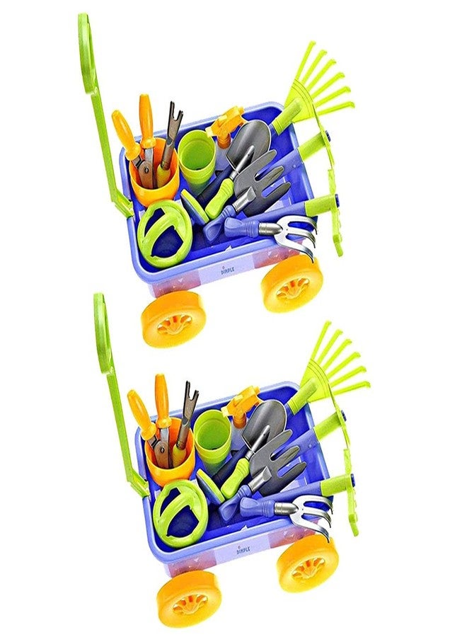 Dimple Garden Wagon & Tools Toy Set Premium 15 Piece Gardening Tools & Wagon Toy Set - Sturdy & Durable - Top Yd, Beach, Sand, Garden Toy - Great for Kids & Toddlers (Garden Toy Set), Green (2 Pack) - Image 1