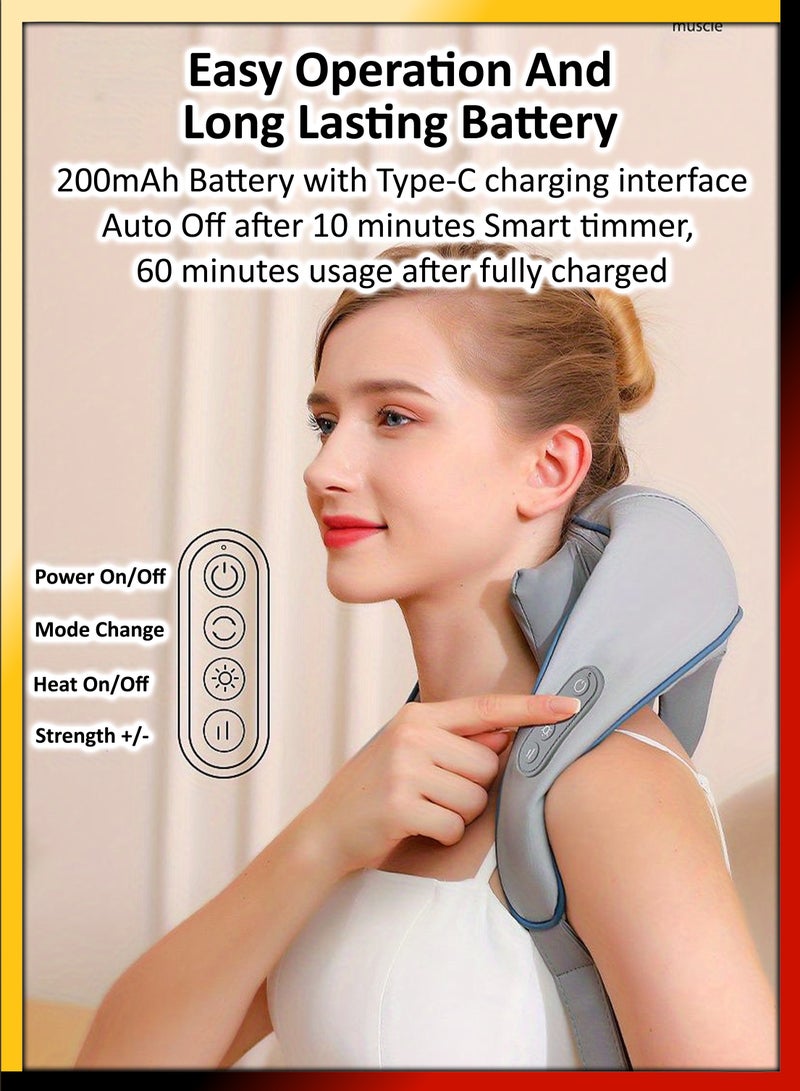 دي بلو مدلك شياتسو للرقبة والكتف مع تخفيف الحرارة ونقاط الوخز المستهدفة، تدليك بجودة المنتجعات الصحية، رأس تدليك كبير جدًا 6D، تصميم يمكن ارتداؤه، مثالي لتخفيف الألم، واسترخاء العضلات، وتقليل التوتر - Image 4