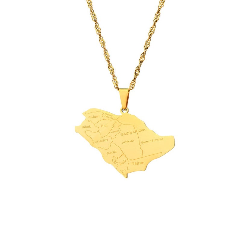 WU Saudi Arabia Map City Chain Pendant Necklace Stainless Steel Unisex Jewelry - Image 2
